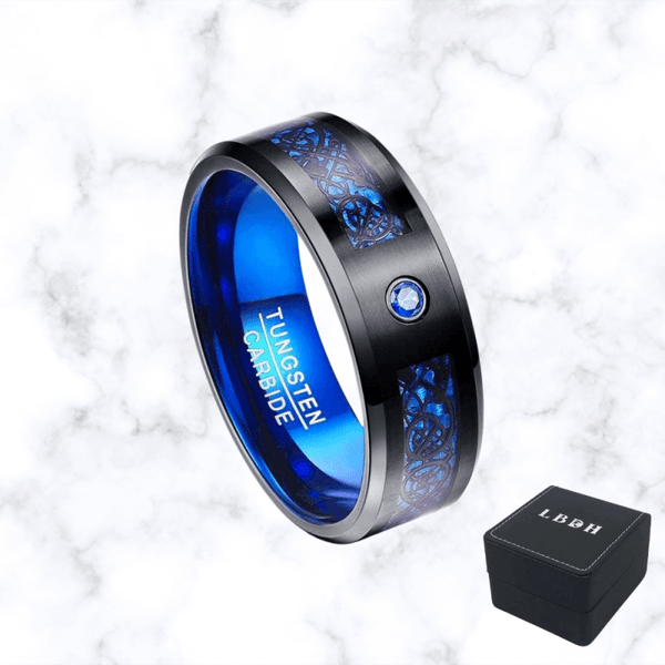 BAGUE EN TUNGSTÈNE BLEU CELTIQUE LBDH homme