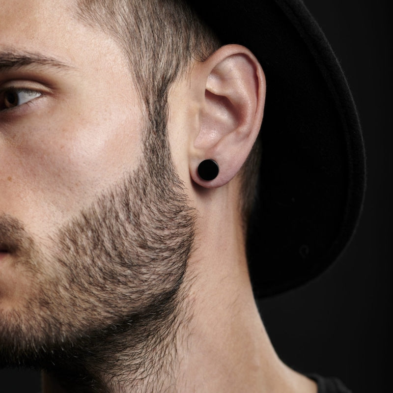 Boucles d'Oreilles Aimants Rondes Noires - Oreilles sans piercing