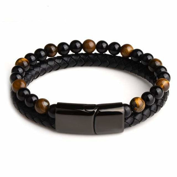 Bracelet Cuir tressé Perles de Pierre de Lave Homme Femme Acier 316L