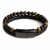 bijou-bracelet-cuir-tressé-pierres-perles-naturelles-homme-œil de tigre