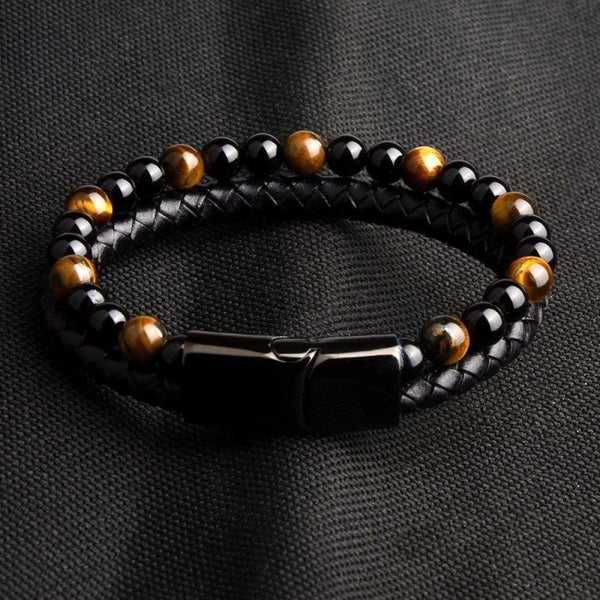 1 Pièce Bracelet Pour Homme Avec Style Décontracté , Perles De Pierre  Naturelle Classique En Double Couche Avec Cuir Tressé Noir Pour Les Jours  Bijoux D'ornement, Mode en ligne