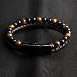 bijou-bracelet-cuir-tressé-pierres-perles-naturelles-homme-œil de tigre