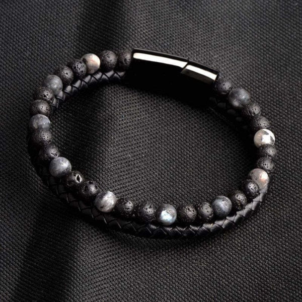 Bracelets en pierre naturelle pour hommes et cuir véritable tressé - eden  perles