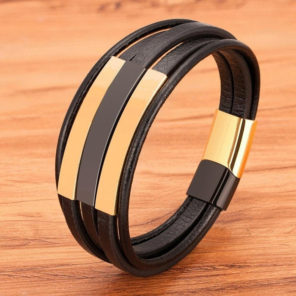bracelet-en-cuir-triple-couches-or