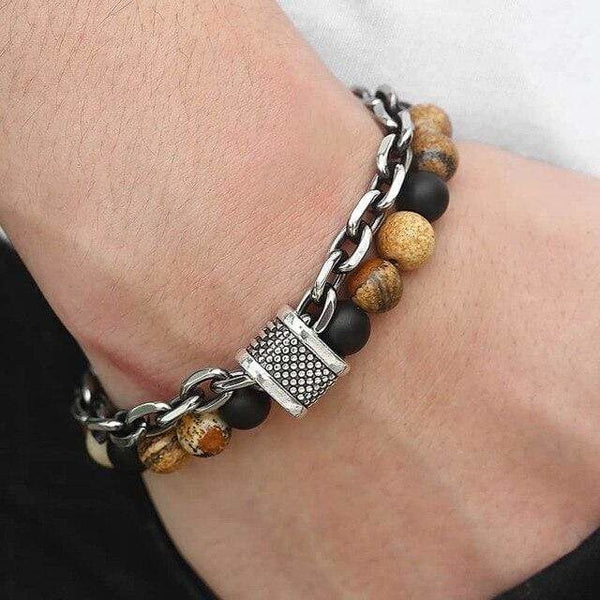 bijou-bracelet-acier-chaîne-pierres-perles-naturelles-homme-obsidienne