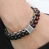 bijou-bracelet-acier-chaîne-pierres-perles-naturelles-homme-obsidienne-oeil de taureau
