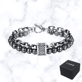 BRACELET HÉMATITE NATURELLE ET CHAÎNE LBDH homme