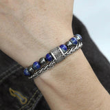 bijou-bracelet-acier-chaîne-pierres-perles-naturelles-homme-hématite-lapis lazuli