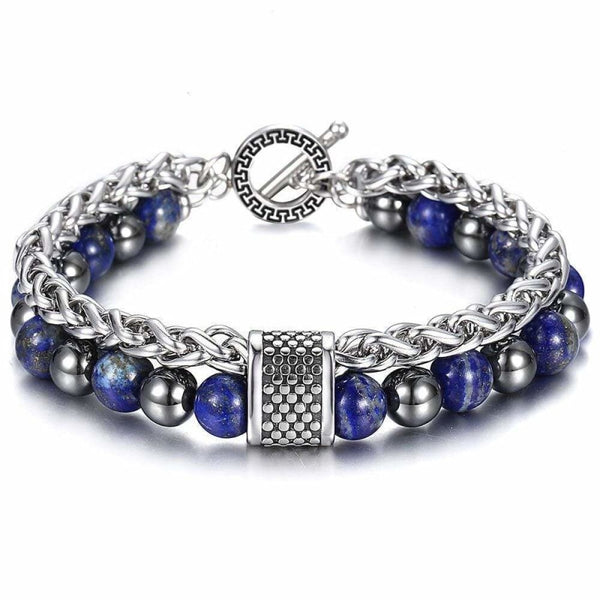 bijou-bracelet-acier-chaîne-pierres-perles-naturelles-homme-hématite-lapis lazuli