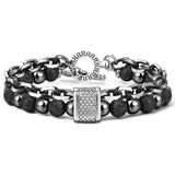 bijou-bracelet-acier-chaîne-pierres-perles-naturelles-homme-hématite-pierre de lave