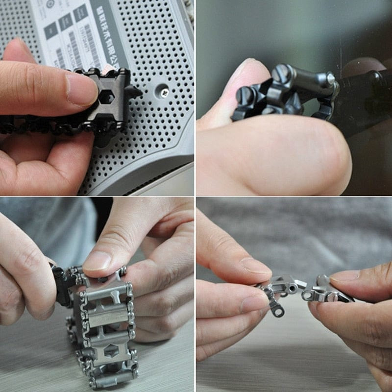 Bracelet homme outil en usage : vissage et démontage des maillons