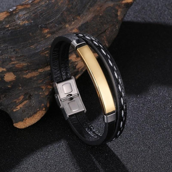 BRACELET HOMME PERSONNALISÉ CUIR ET ACIER LBDH homme