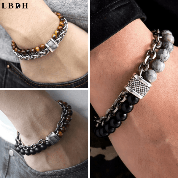 bijou-bracelet-acier-chaîne-pierres-perles-naturelles-homme