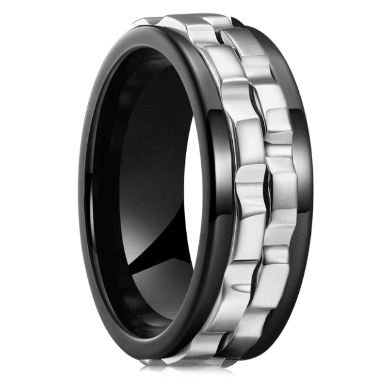 Bague anti stress noire pour homme Anneau Tournant