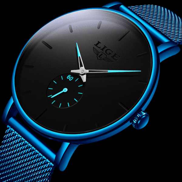 Bijou-Montre-homme-noir-bleu-maille-milanaise-acier