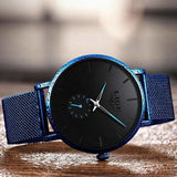 Bijou-Montre-homme-noir-bleu-maille-milanaise-acier