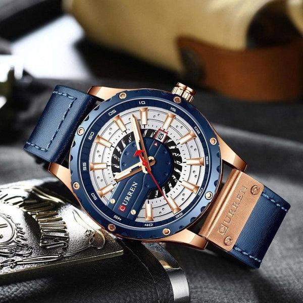 montre-homme-cuir-acier-quartz-bleu