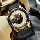 montre-homme-cuir-acier-quartz-or-noir