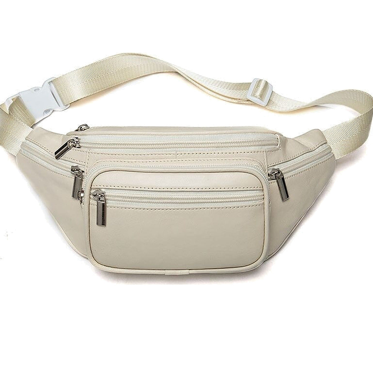 Sac banane en cuir blanc cassé et sa bandoulière réglable