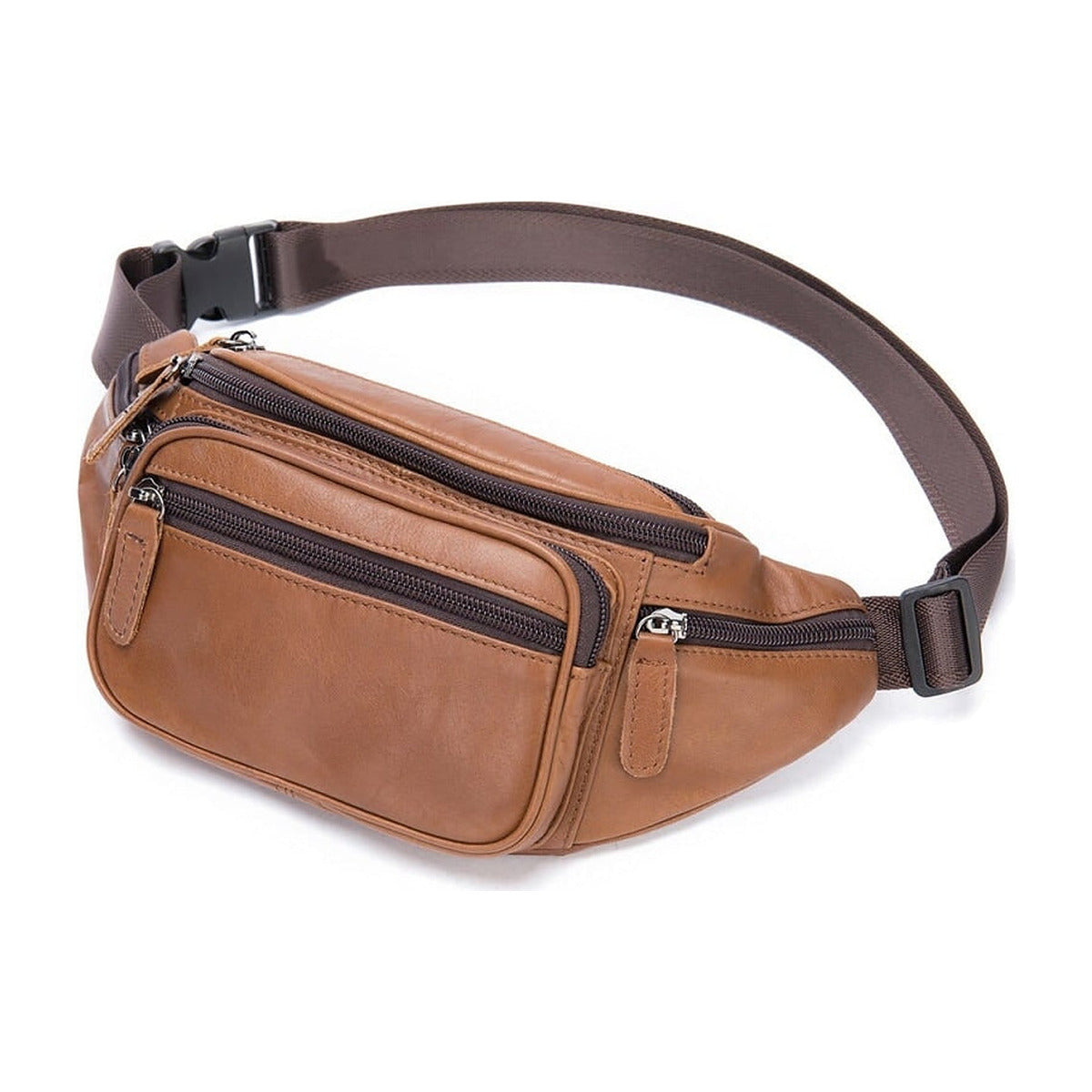 Sac banane en cuir camel vu de trois quarts