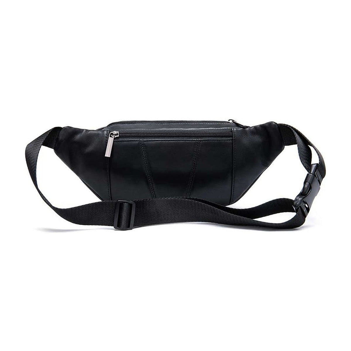 Sac banane en cuir noir vu de dos, sangle déployée