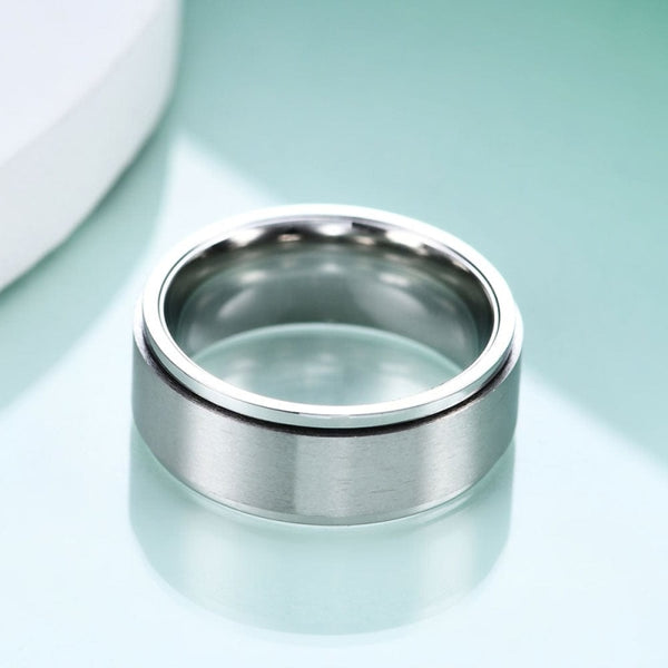 Bague anti stress anneau tournant en argent pour homme